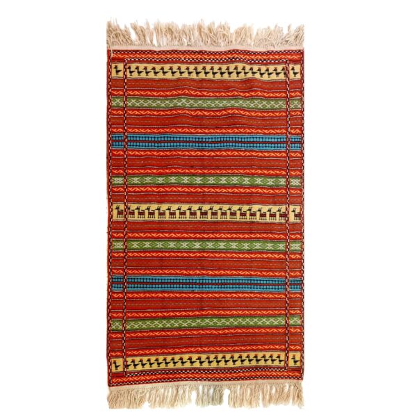 Authentic Persian Wool Kilim Rug Handwoven in Khorasan Striped Red