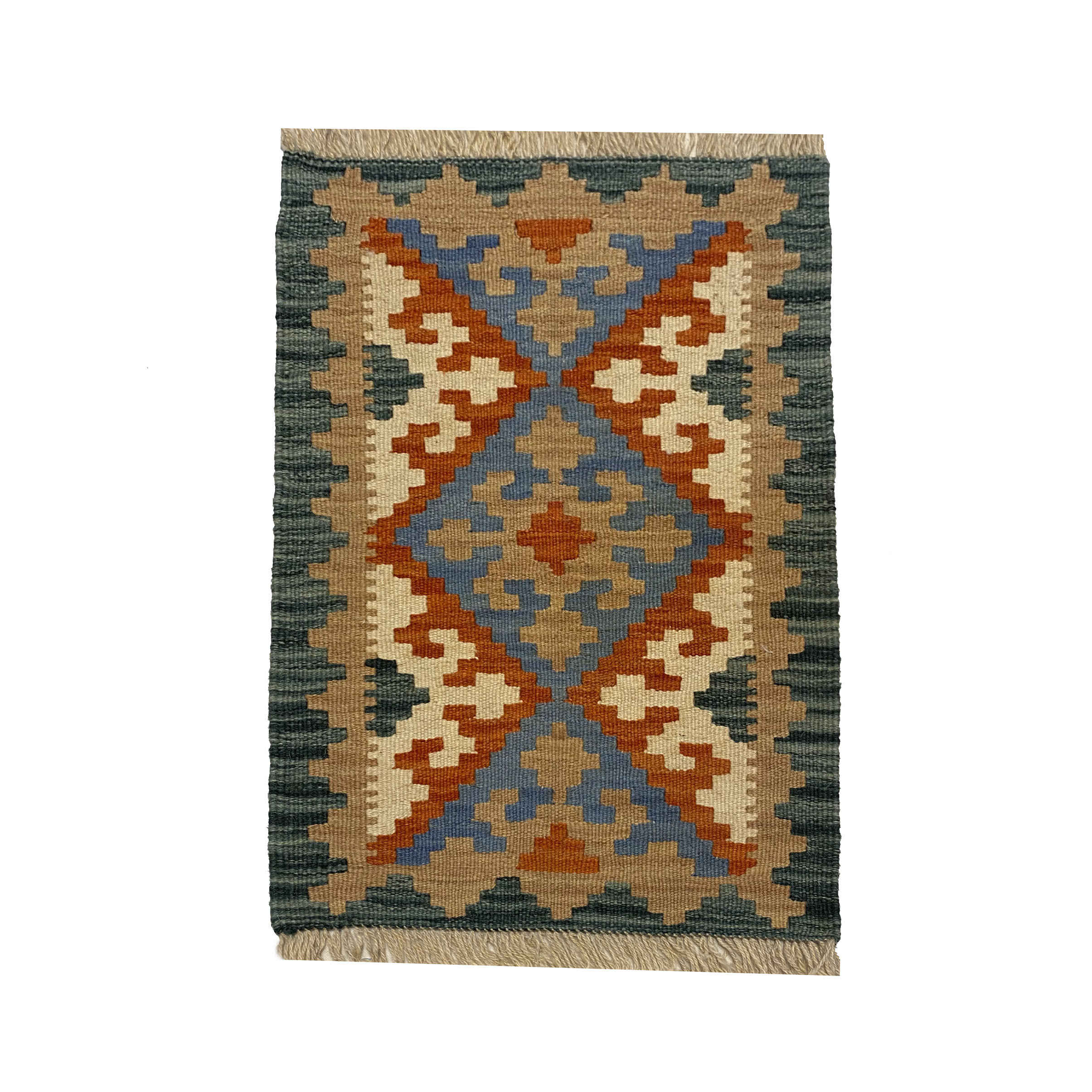 Authentic Persian Wool Kilim Rug Handwoven in Fars Qashqai Green