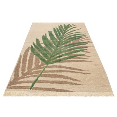 Authentic Persian Wool Kilim Rug Handwoven in Kerman Palm Leaf Cream