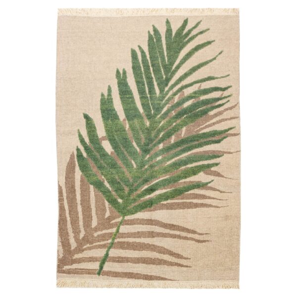 Authentic Persian Wool Kilim Rug Handwoven in Kerman Palm Leaf Cream