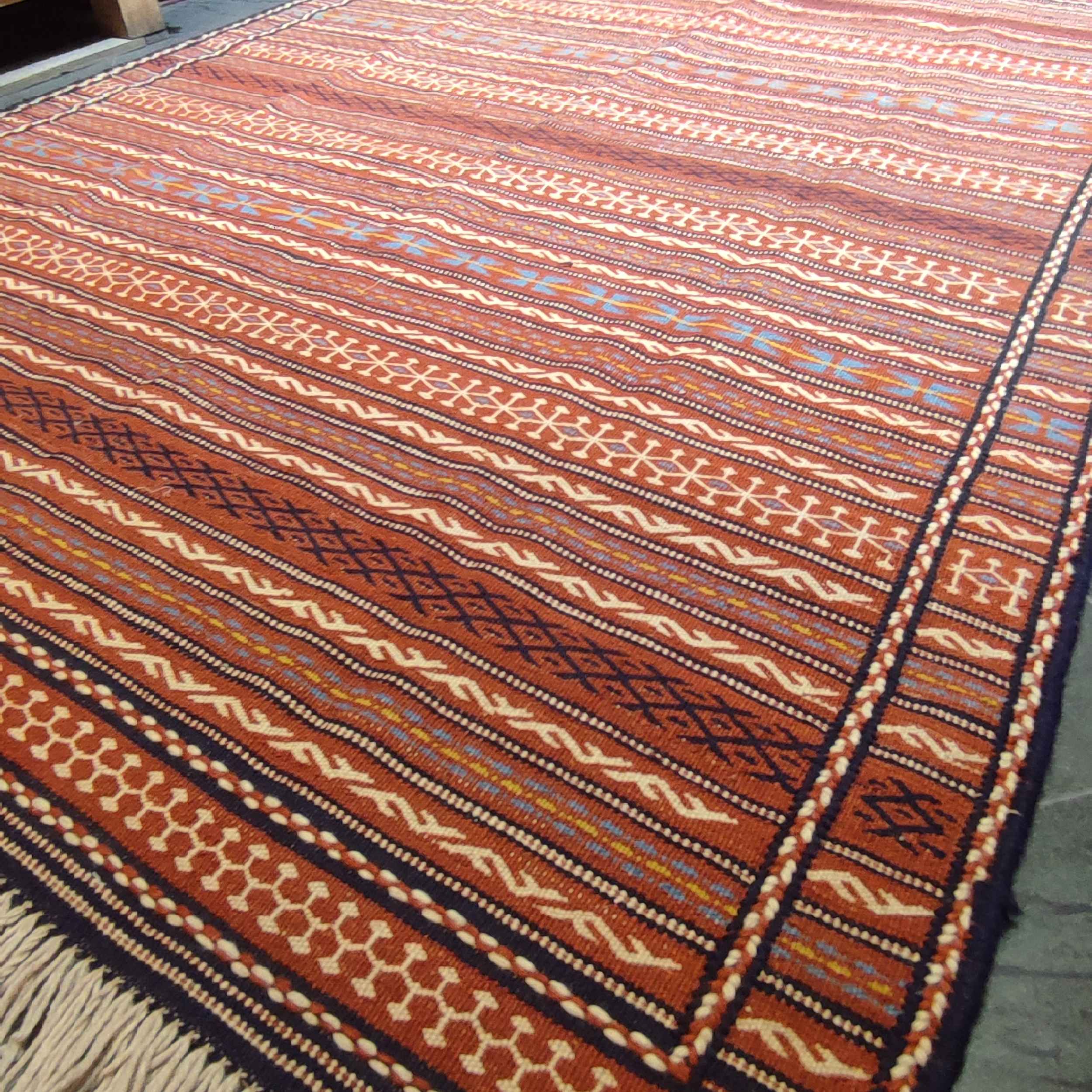 Authentic Persian Wool Kilim Rug Traditionally Handwoven Striped