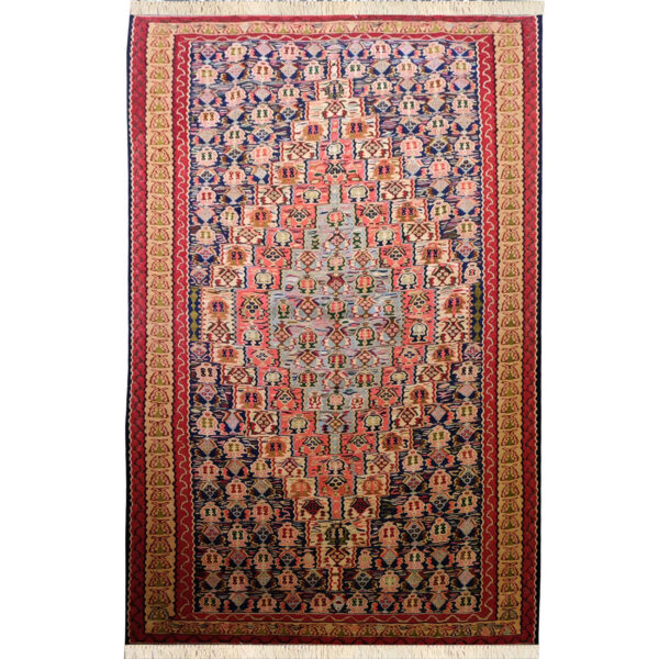 Authentic Persian Wool Kilim Rug Traditionally Handwoven in Tabriz Medallion