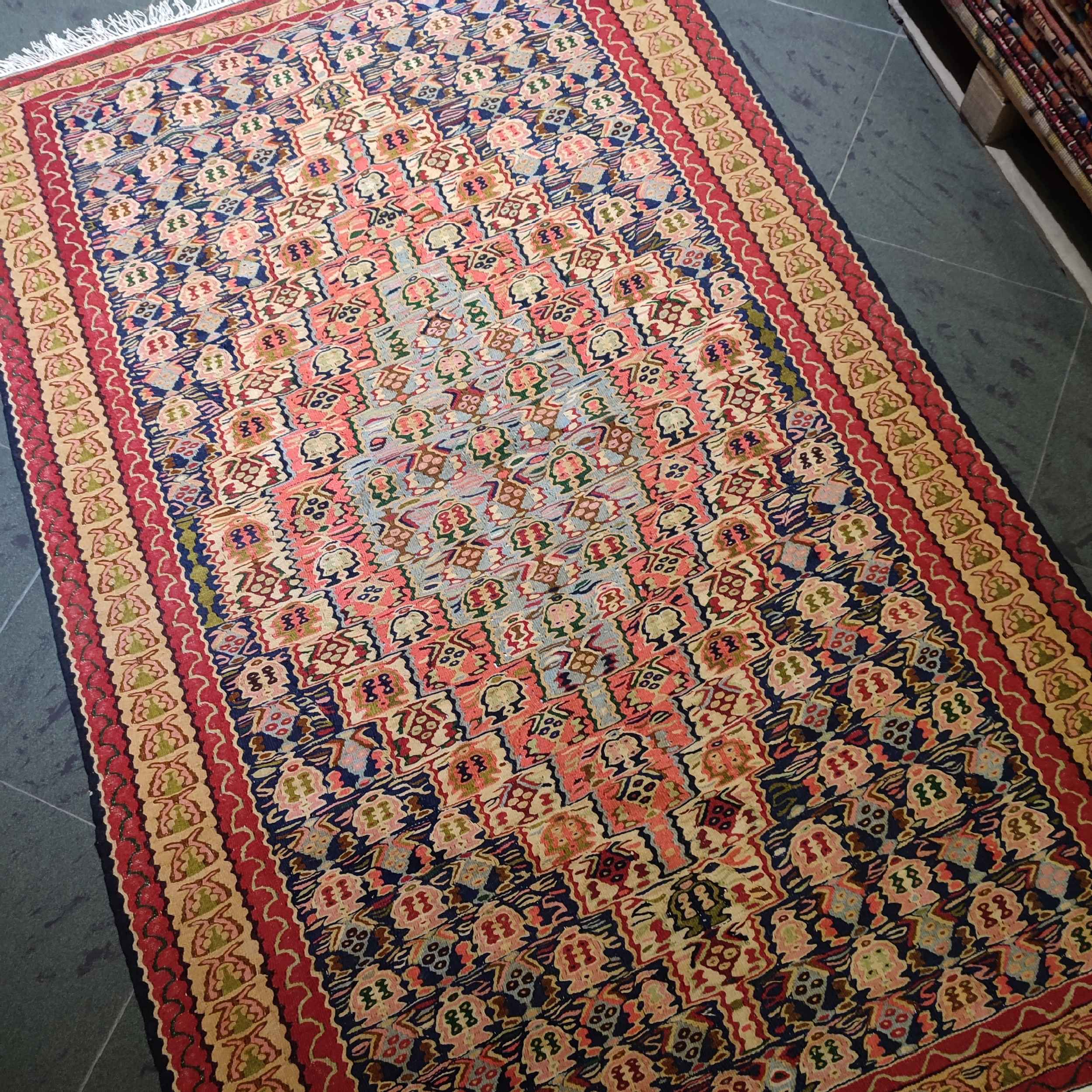 Authentic Persian Wool Kilim Rug Traditionally Handwoven in Tabriz Medallion