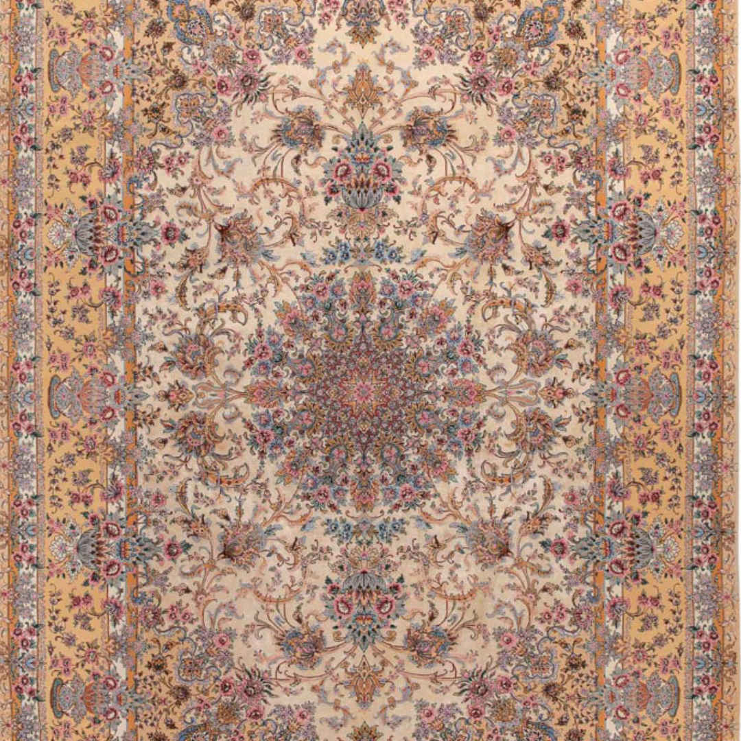 Authentic Persian Carpet with Silk Hand-Knotted in Isfahan Lachak Toranj