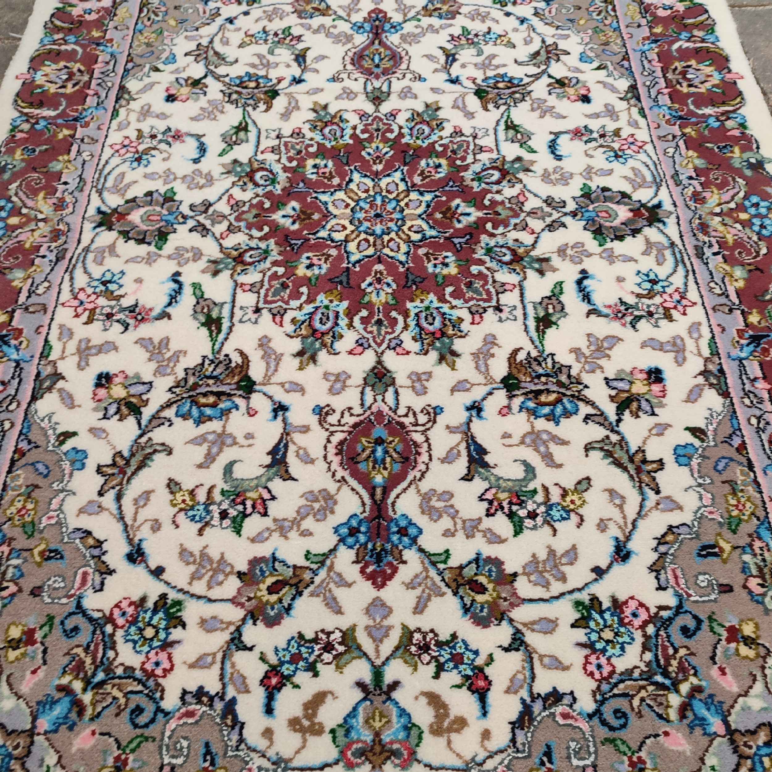Authentic Persian Silk Carpet Hand-Knotted in Kashan Toranj Cream