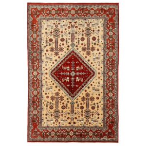 Authentic Persian Wool Rug Hand-Knotted in Fars Medallion Red