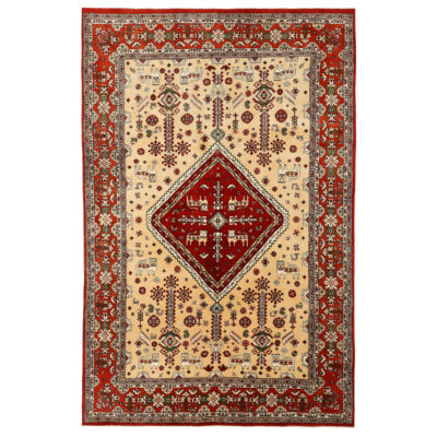 Authentic Persian Wool Carpet Hand-Knotted in Fars Medallion Red