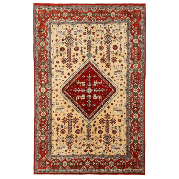 Authentic Persian Wool Carpet Hand-Knotted in Fars Medallion Red