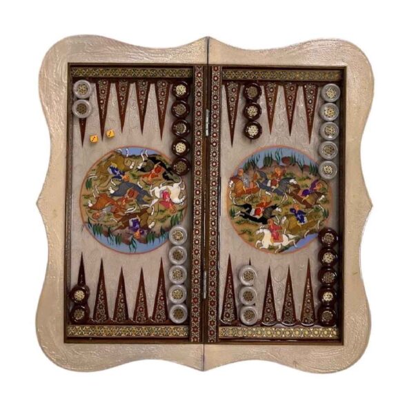 Inlaid Marquetry Backgammon Board Chovgan Design & Traditional Khatam-kari