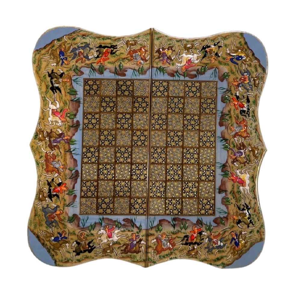 Inlaid Marquetry Backgammon Board Chovgan Design & Traditional Khatam-kari