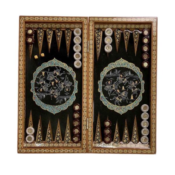 Inlaid Marquetry Backgammon Board Chovgan Design with Khatam-kari Detailing