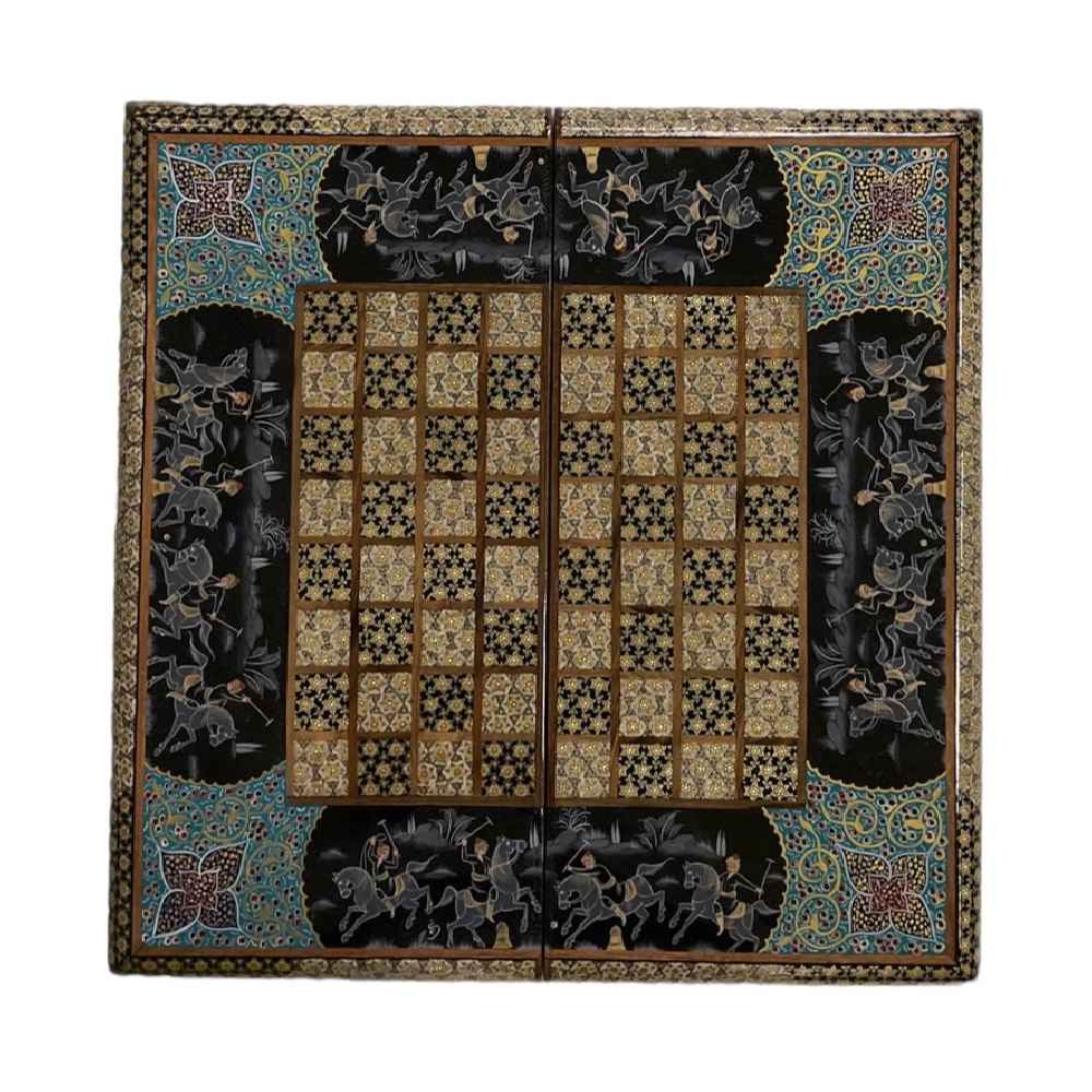 Inlaid Marquetry Backgammon Board Chovgan Design with Khatam-kari Detailing