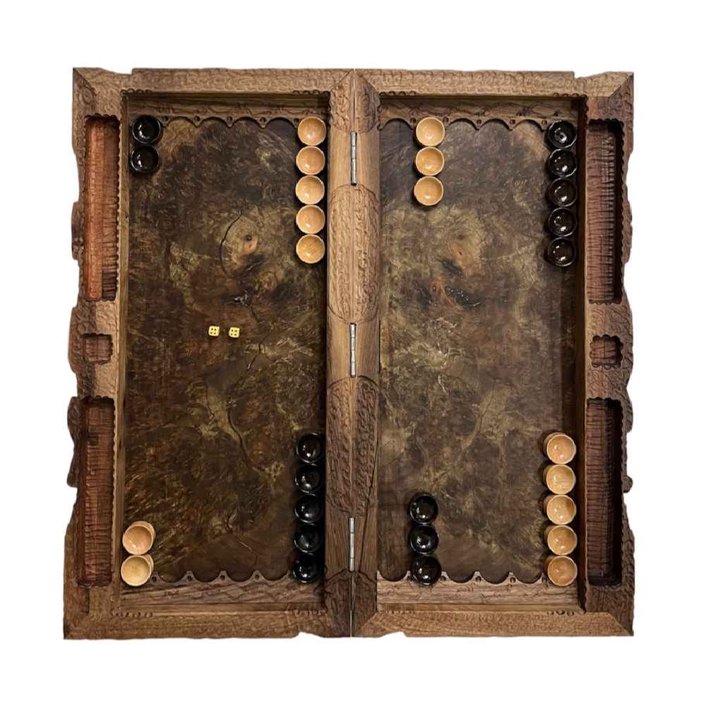 Backgammon Board Handcrafted with Apocalypse-themed Wood Carving