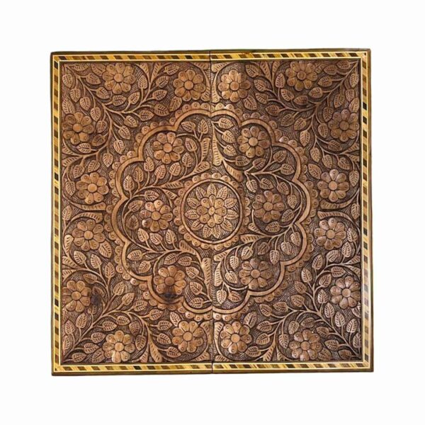 Backgammon Board Handcrafted with Intricate Floral on Walnut Wood