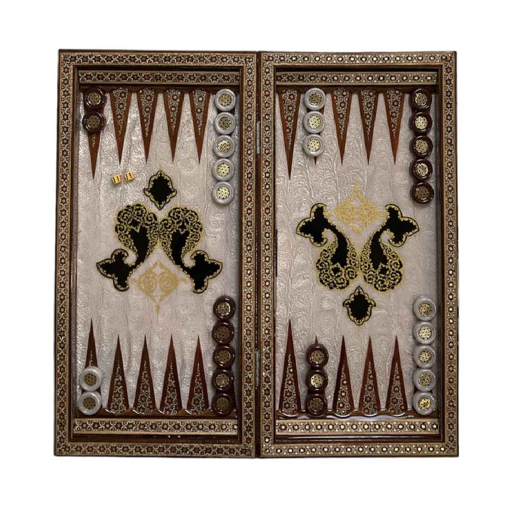 Inlaid Marquetry Backgammon Board with Khatam-kari Artisan Craftsmanship