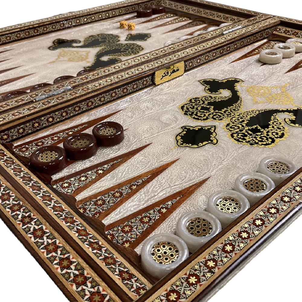 Inlaid Marquetry Backgammon Board with Khatam-kari Artisan Craftsmanship