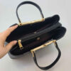 Black Leather Bauletto Handbag with Large Capacity for Women