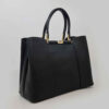 Black Leather Bauletto Handbag with Large Capacity for Women