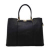Black Leather Bauletto Handbag with Large Capacity for Women