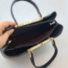 Black Leather Bauletto Handbag with Large Capacity for Women