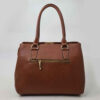 Brown Leather Bauletto Handbag with Large Capacity & Dual Handles