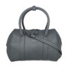 Gray Leather Bauletto Handbag with Large Capacity for Women