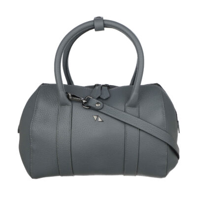 Gray Leather Bauletto Handbag with Large Capacity for Women