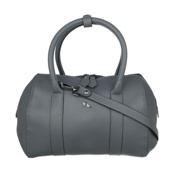 Gray Leather Bauletto Handbag with Large Capacity for Women