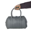 Gray Leather Bauletto Handbag with Large Capacity for Women