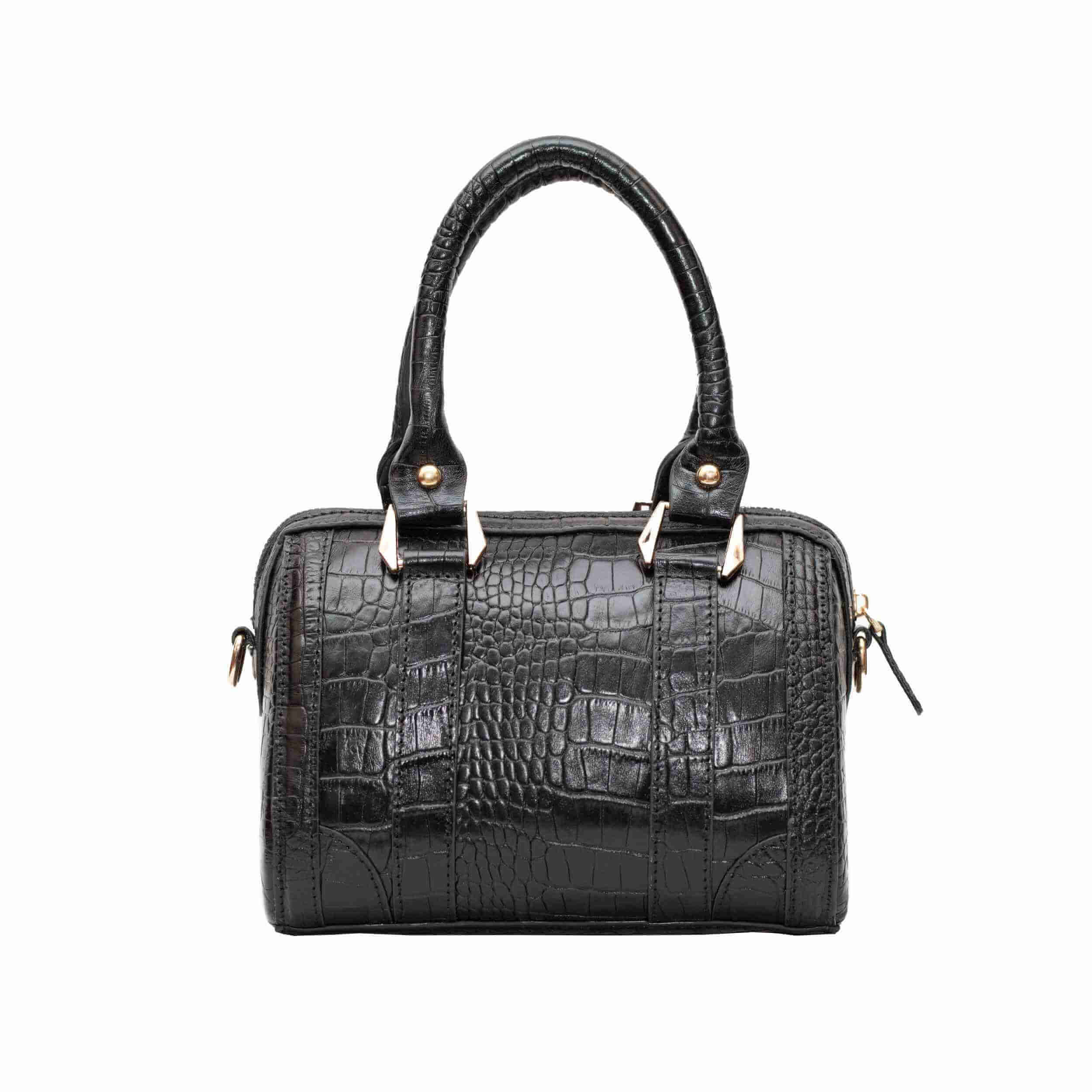 Leather Bauletto Handbag with Snakeskin Pattern for Women