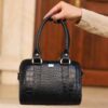 Leather Bauletto Handbag with Snakeskin Pattern for Women
