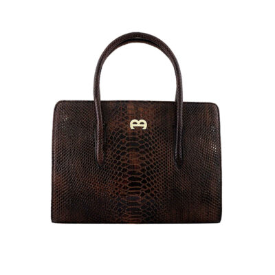 Bauletto Leather Handbag with Snakeskin Pattern & Large Capacity