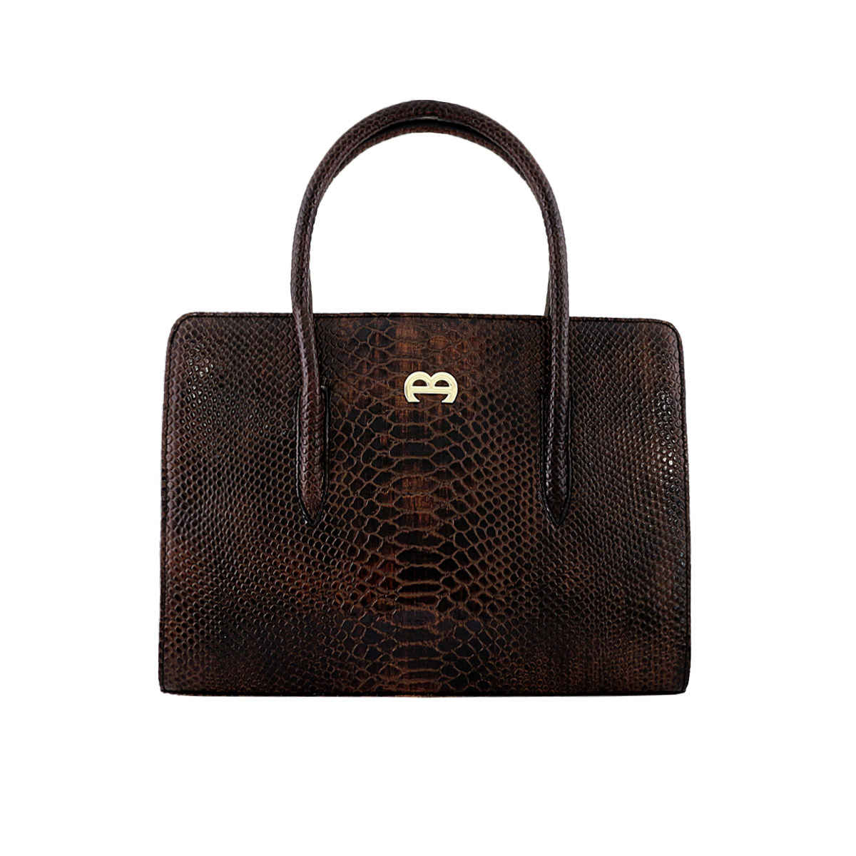 Bauletto Leather Handbag with Snakeskin Pattern & Large Capacity