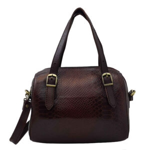 Bauletto Handbag Maroon Leather Snakeskin Pattern For Women