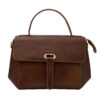 Brown Leather Bauletto Handbag with Single Handle & Long Strap