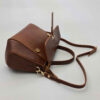 Brown Leather Bauletto Handbag with Single Handle & Long Strap
