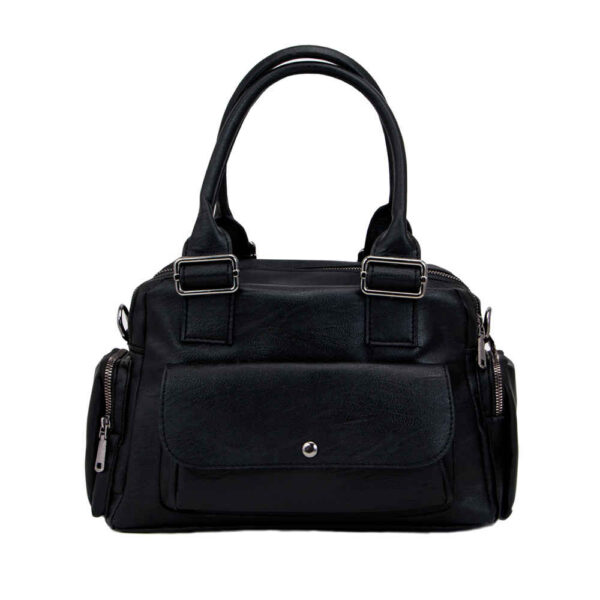 Faux Leather Bauletto Handbag with Top Handle & Long Strap