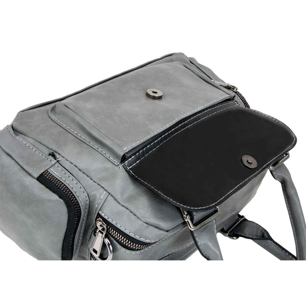 Faux Leather Bauletto Handbag with Top Handle & Long Strap