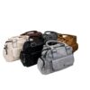 Faux Leather Bauletto Handbag with Top Handle & Long Strap