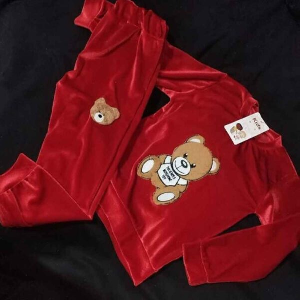 Sweatshirt & Pants Set for Kids with Teddy Bear Design in Velvet