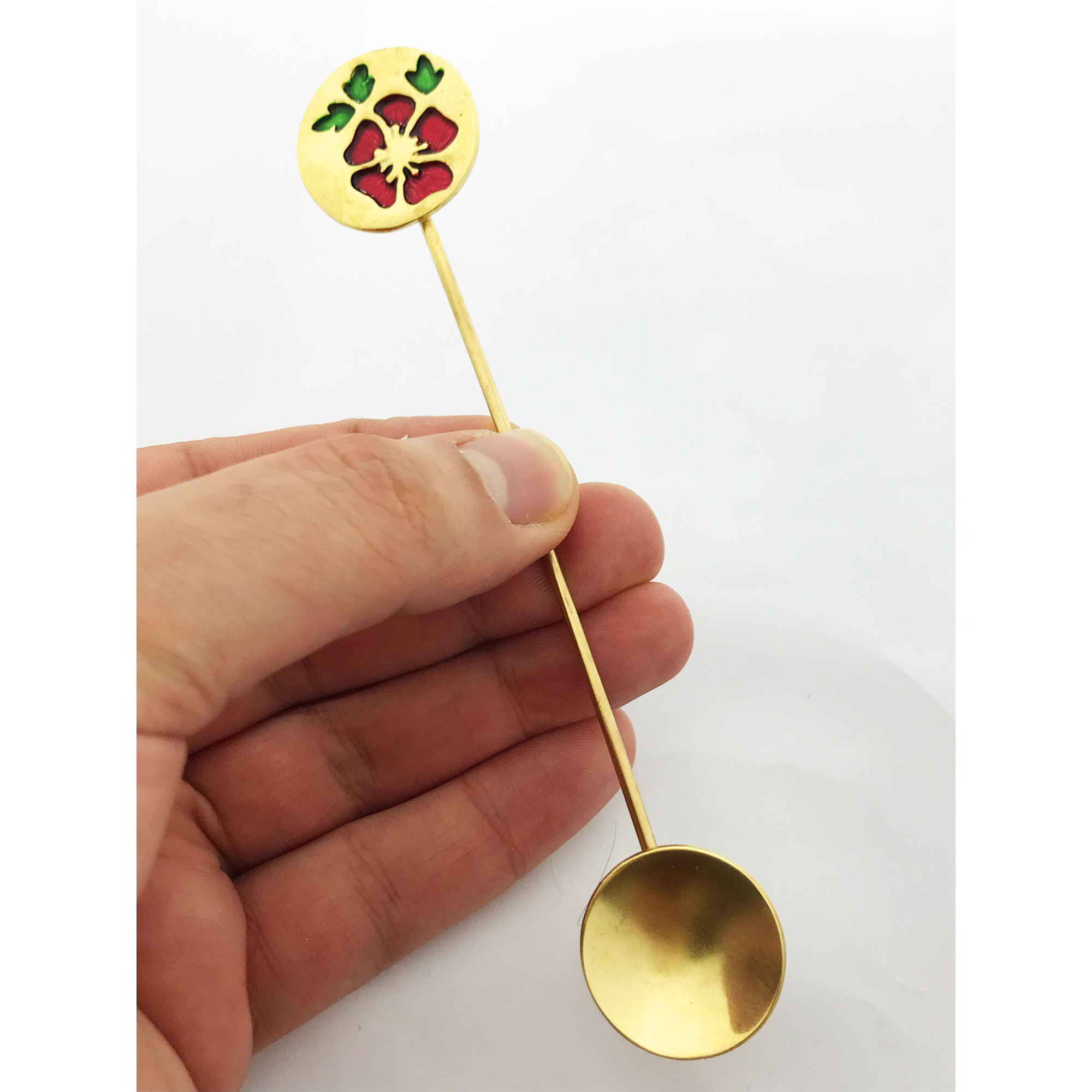 Brass Bar Spoon with Artisan Flower Design Set – 3 Pieces