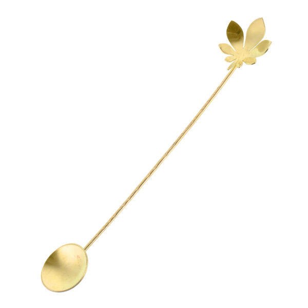 Brass Bar Spoon with Artisan Leaf Design Set - 3 Pieces