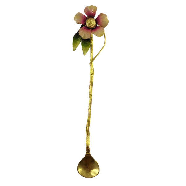 Brass Bar Spoon with Elegant Flower Design Set - 3 Pieces