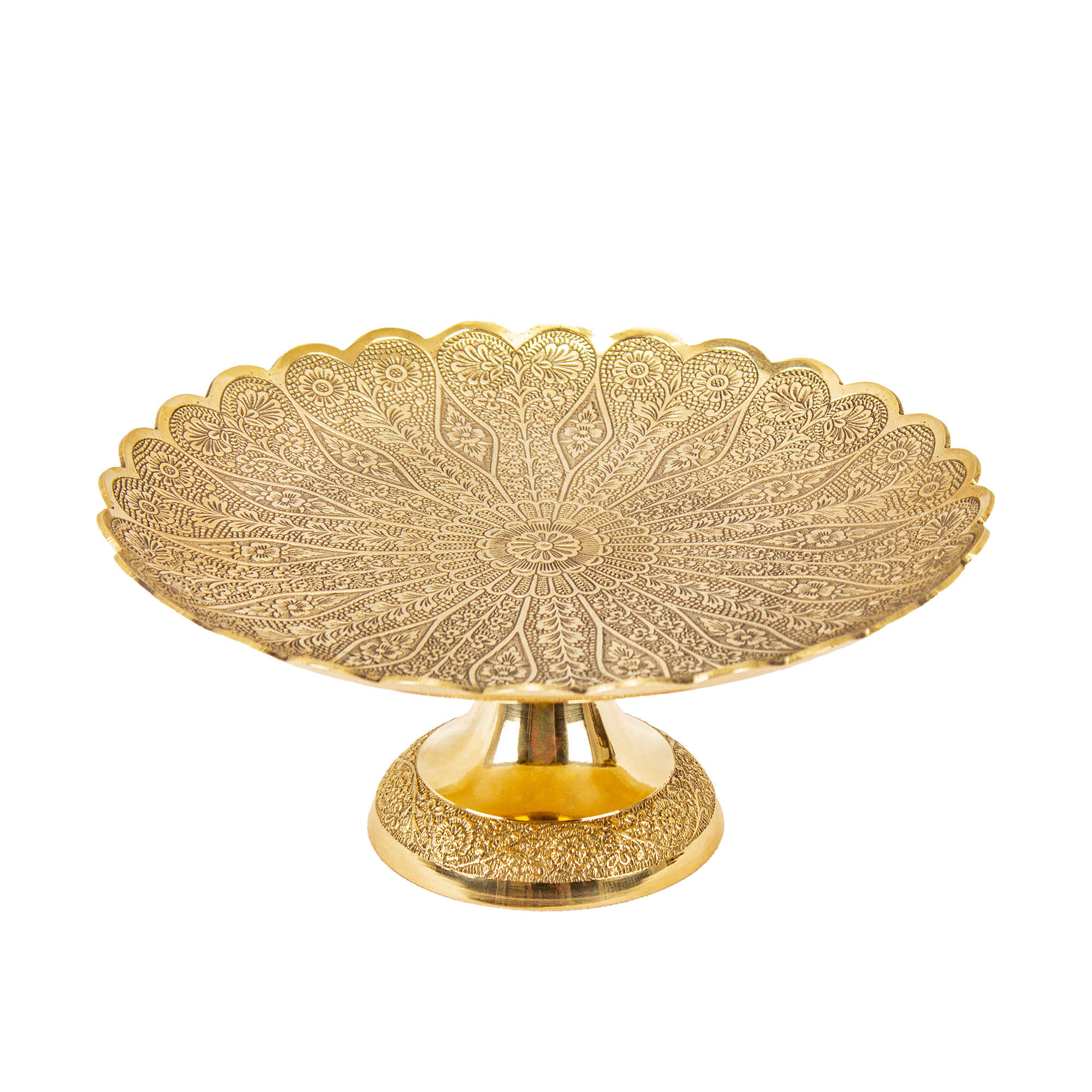Brass Cake Serving Stand with Intricate Engraving Elegance