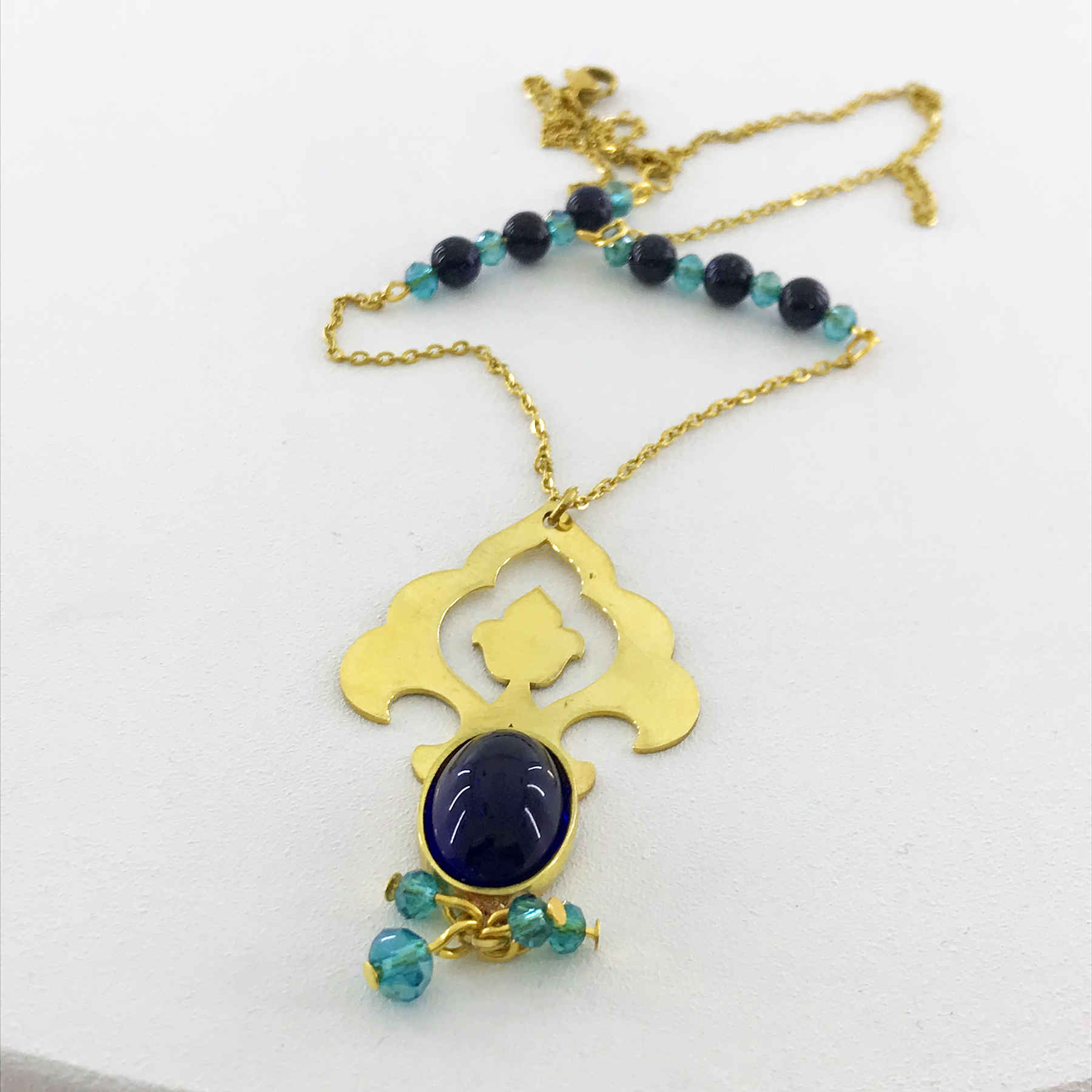 Brass Necklace Persian Traditional Theme for Women with Agate