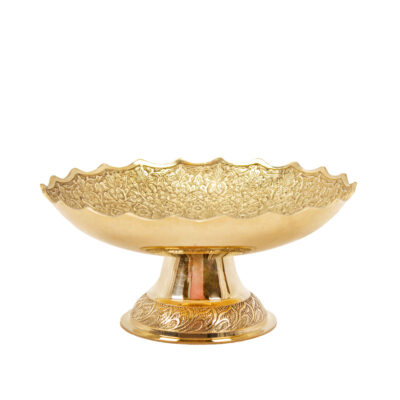 Brass Serving Stand Intricate Floral Engraving with Base