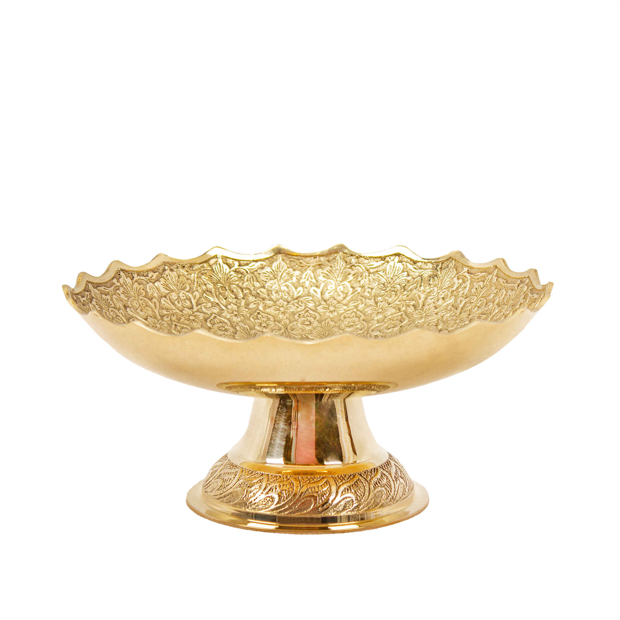 Brass Serving Stand Intricate Floral Engraving with Base