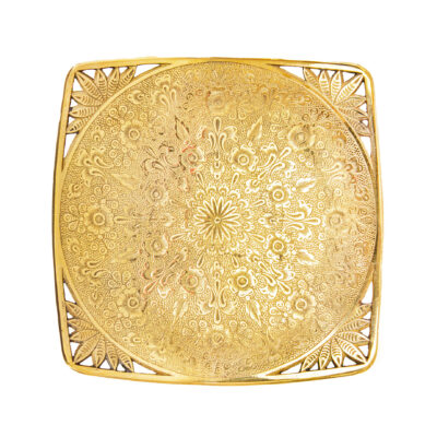 Brass Serving Stand Square Shape with Intricate Engraving Elegance
