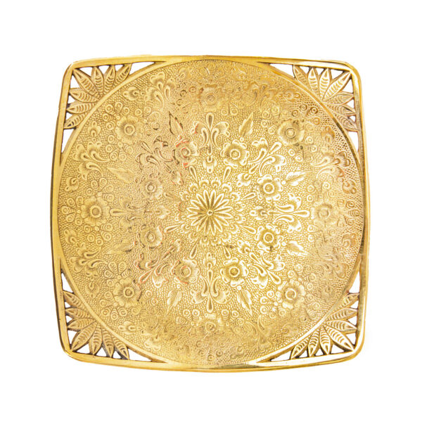 Brass Serving Stand Square Shape with Intricate Engraving Elegance