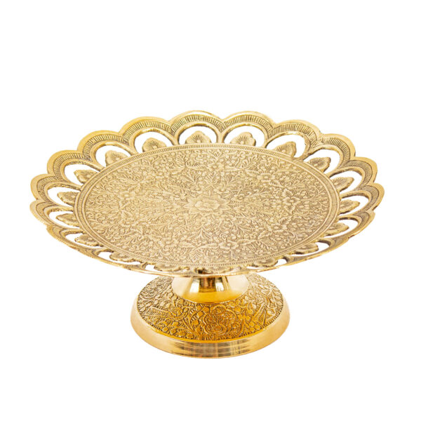 Brass Serving Stand Traditional Engraved with Base